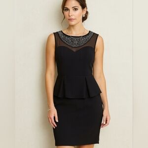 B.Smart elegant Dress blk with sheer top Rhinestone peplum waist plus size 16